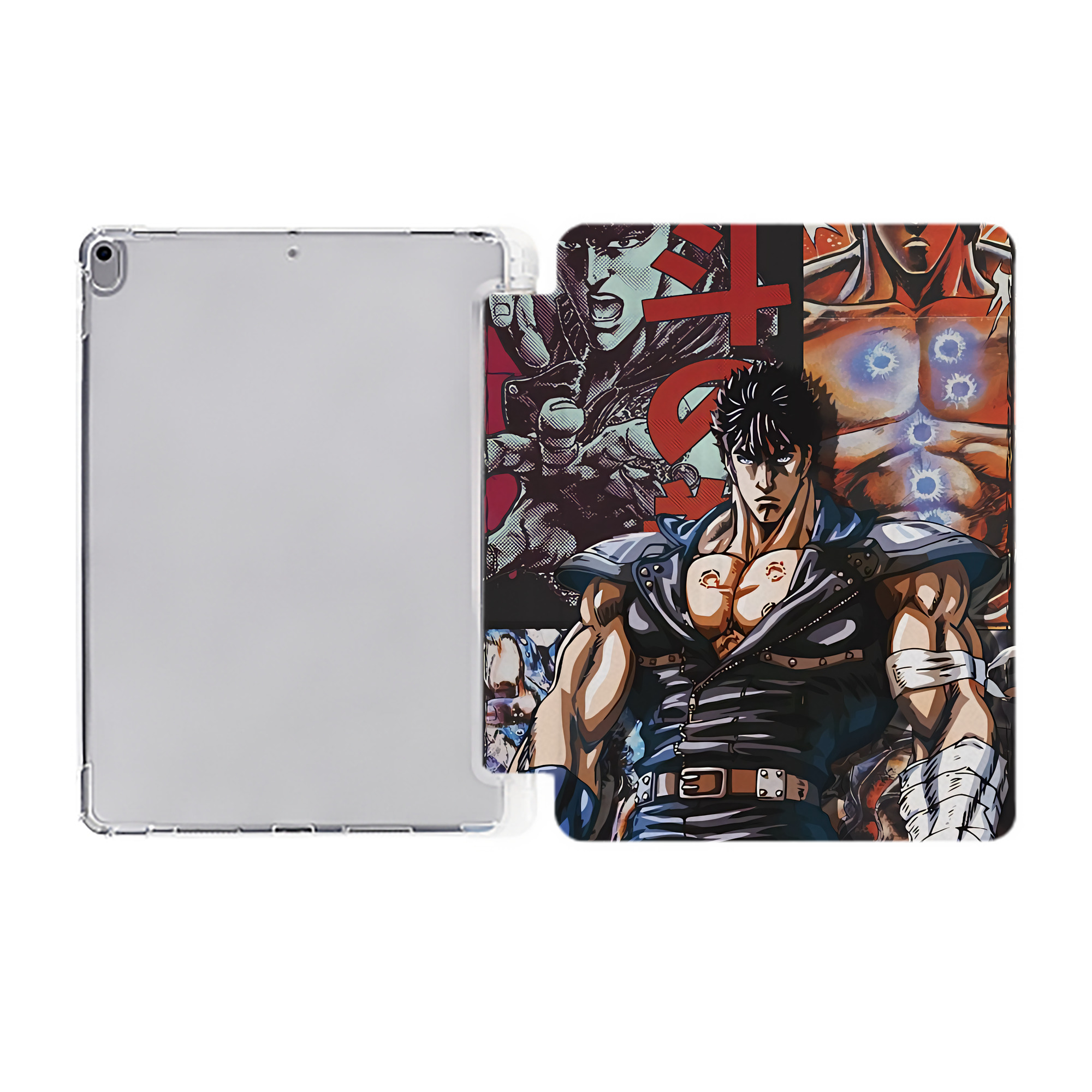 （画像用） 北斗の拳 Fist of the North Star IPad ケース ペン収納付き 三つ折りスタンド PUレザー×シリコン 対応機種9.5/10.5/10.9インチ